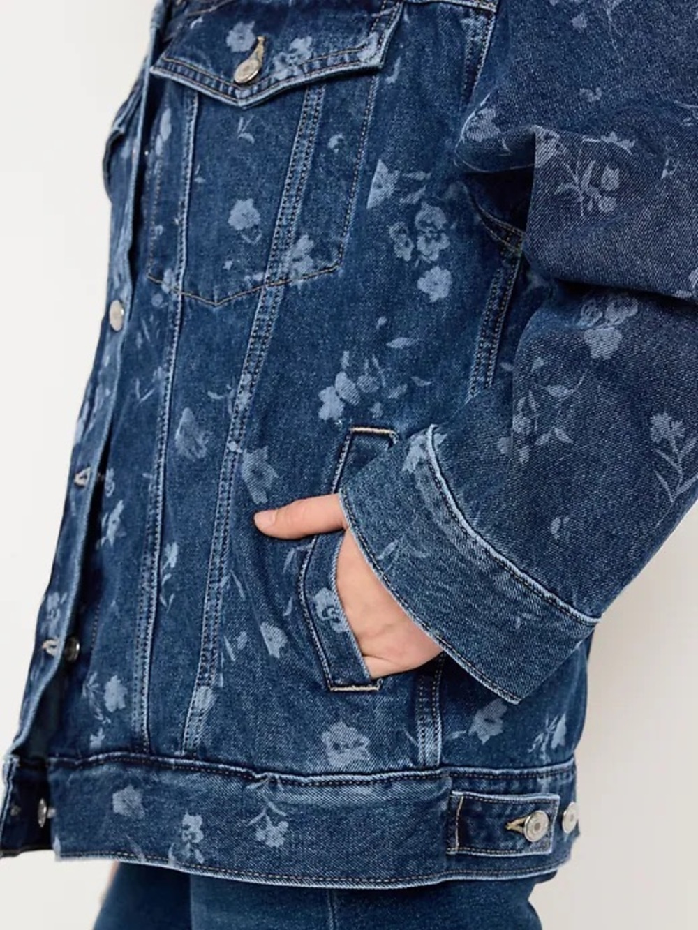 Oversized Floral Print Jean Trucker Jacket - Picture 5 of 6